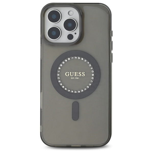 Etui MagSafe dla Apple iPhone 16 Pro Max, Guess, IML Rhinestone, Czarne