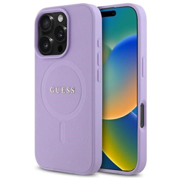 Etui MagSafe dla Apple iPhone 16 Pro Max, Guess, Saffiano, Fioletowy