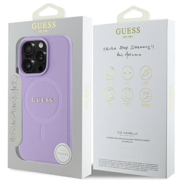 Etui MagSafe dla Apple iPhone 16 Pro Max, Guess, Saffiano, Fioletowy