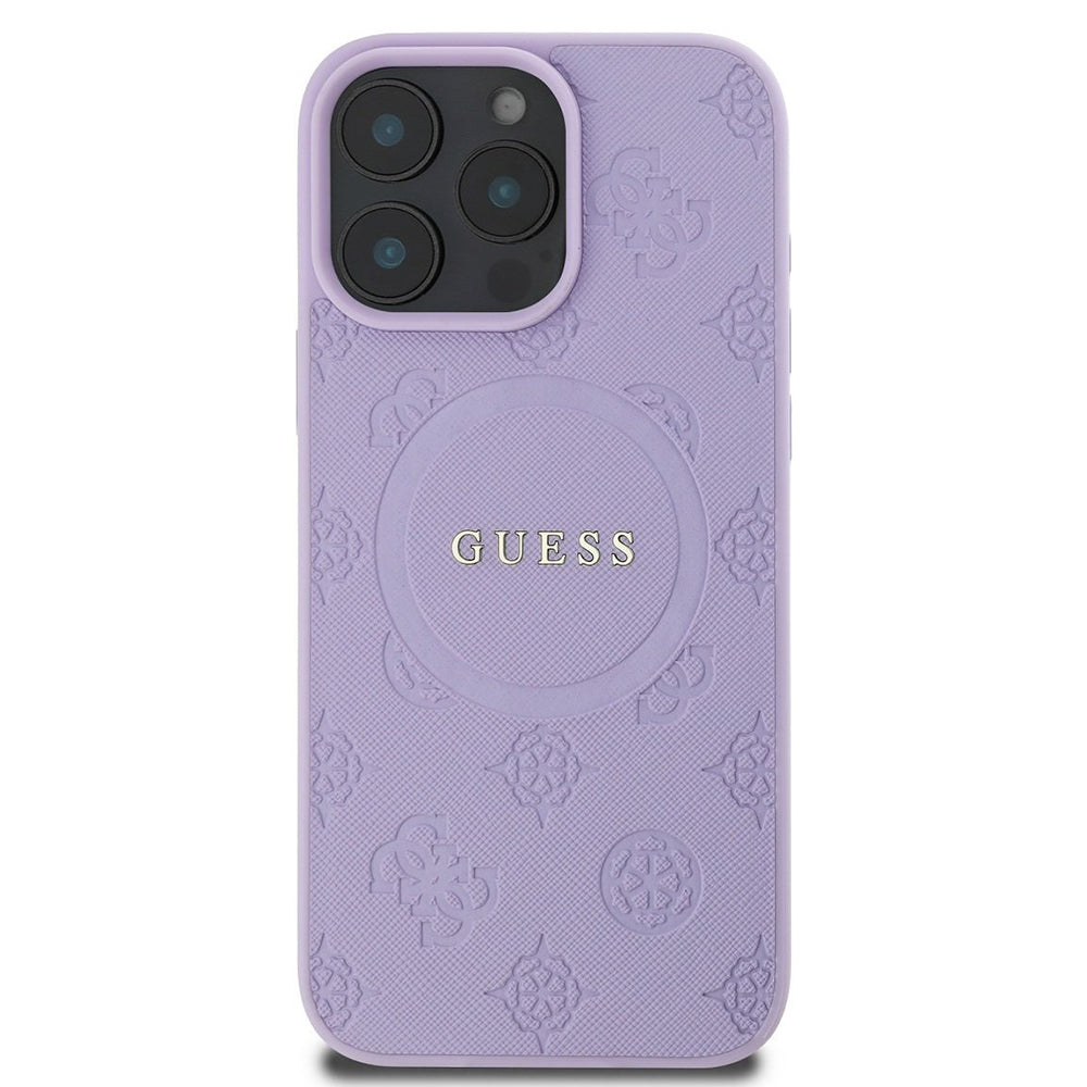 Etui MagSafe dla Apple iPhone 16 Pro Max, Guess, Saffiano Peony Classic Logo, Fioletowy