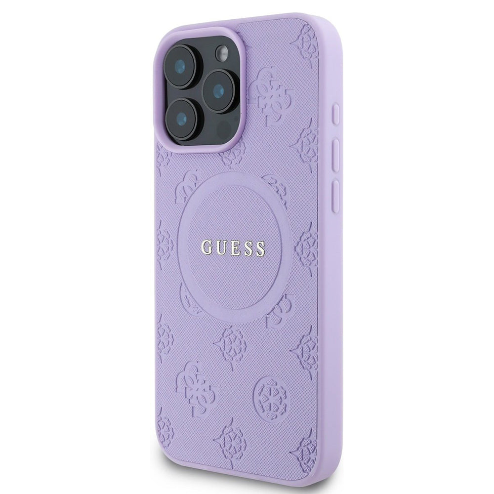 Etui MagSafe dla Apple iPhone 16 Pro Max, Guess, Saffiano Peony Classic Logo, Fioletowy