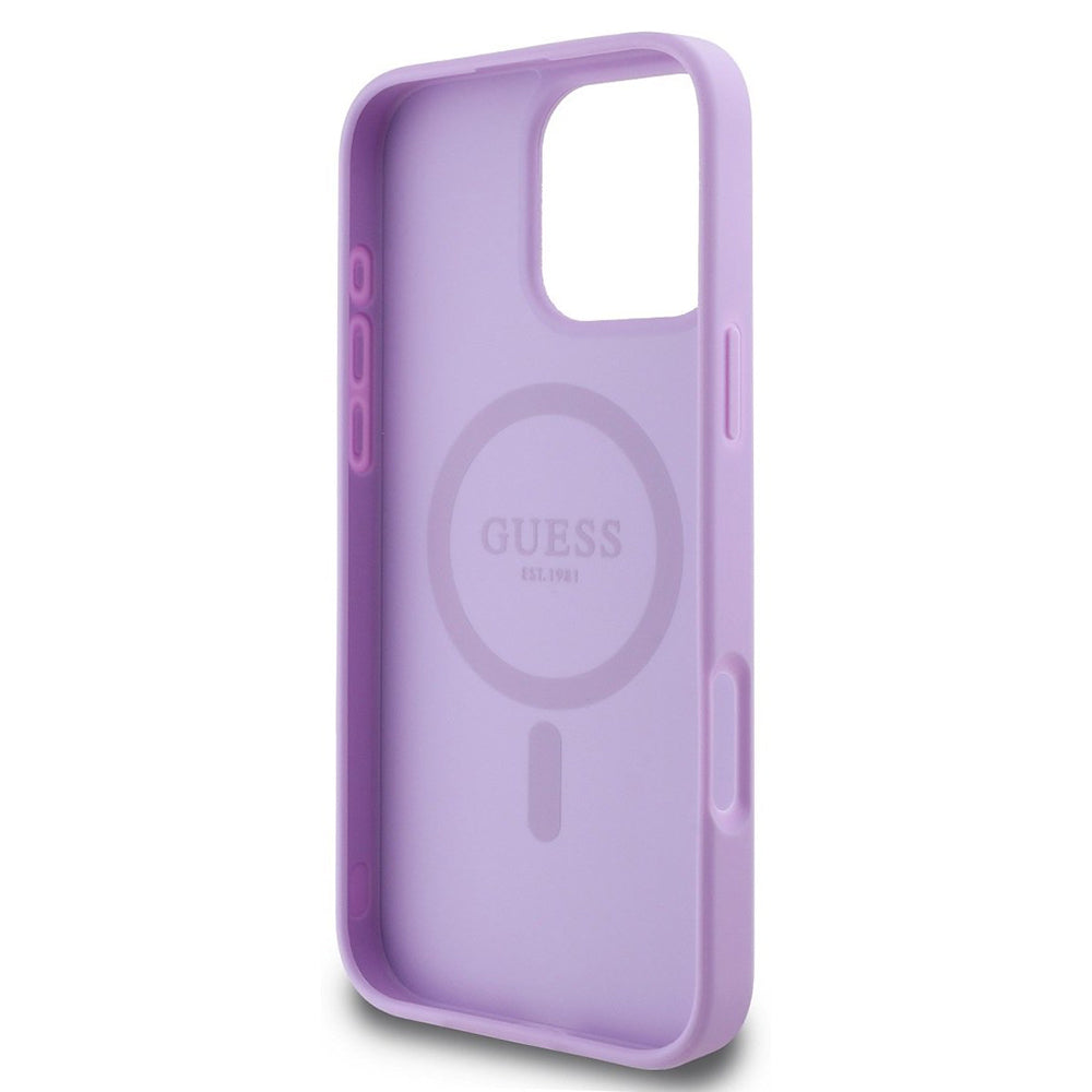 Etui MagSafe dla Apple iPhone 16 Pro Max, Guess, Saffiano Peony Classic Logo, Fioletowy