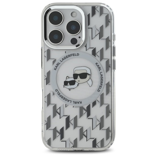 Etui MagSafe dla Apple iPhone 16 Pro Max, Karl Lagerfeld, IML Monogram Karl & Choupette's Heads, Przezroczyste