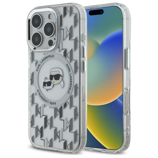 Etui MagSafe dla Apple iPhone 16 Pro Max, Karl Lagerfeld, IML Monogram Karl & Choupette's Heads, Przezroczyste