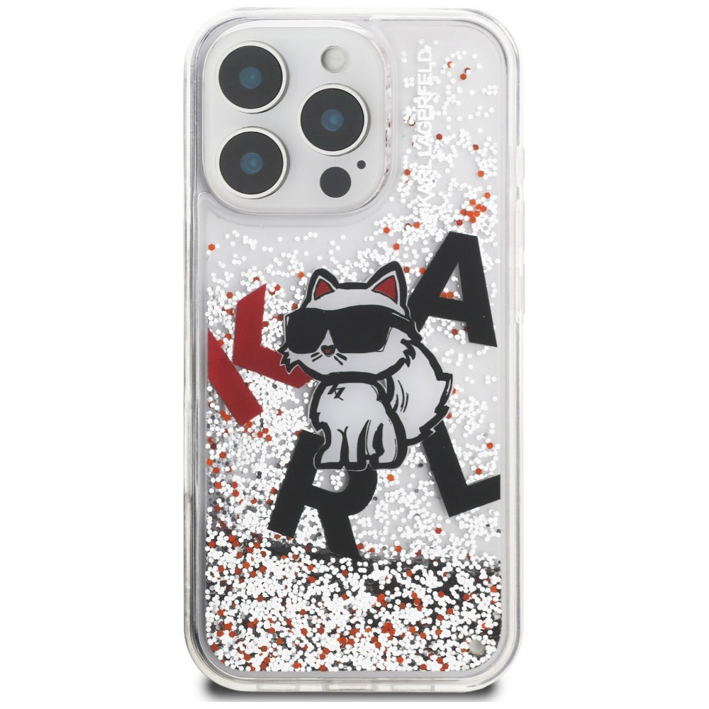 Etui MagSafe dla Apple iPhone 16 Pro Max, Karl Lagerfeld, Liquid Glitter Choupette Logo, Przezroczyste
