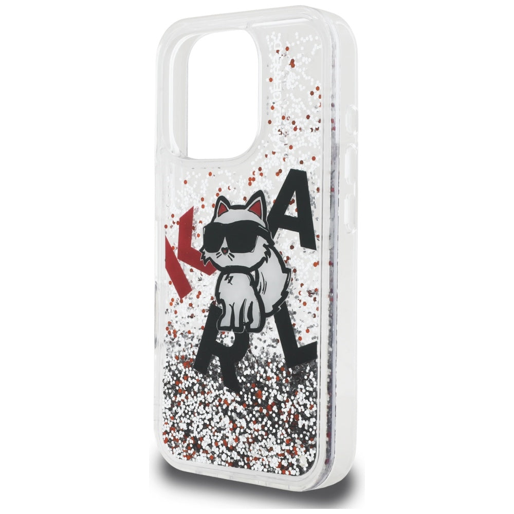 Etui MagSafe dla Apple iPhone 16 Pro Max, Karl Lagerfeld, Liquid Glitter Choupette Logo, Przezroczyste