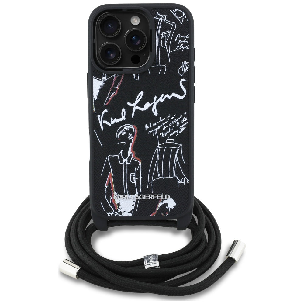 MagSafe Case for Apple iPhone 16 Pro Max, Karl Lagerfeld, Saffiano Crossbody, Black