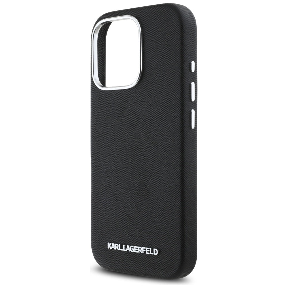 Etui MagSafe dla Apple iPhone 16 Pro Max, Karl Lagerfeld, Saffiano Full Wrapped Elongated Metal Logo, Czarne