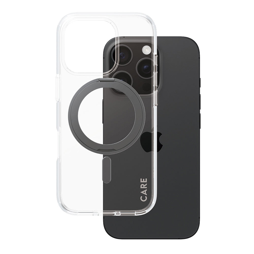 Etui MagSafe dla Apple iPhone 16 Pro, PanzerGlass, z funkcją podstawki, Czarne Przezroczyste