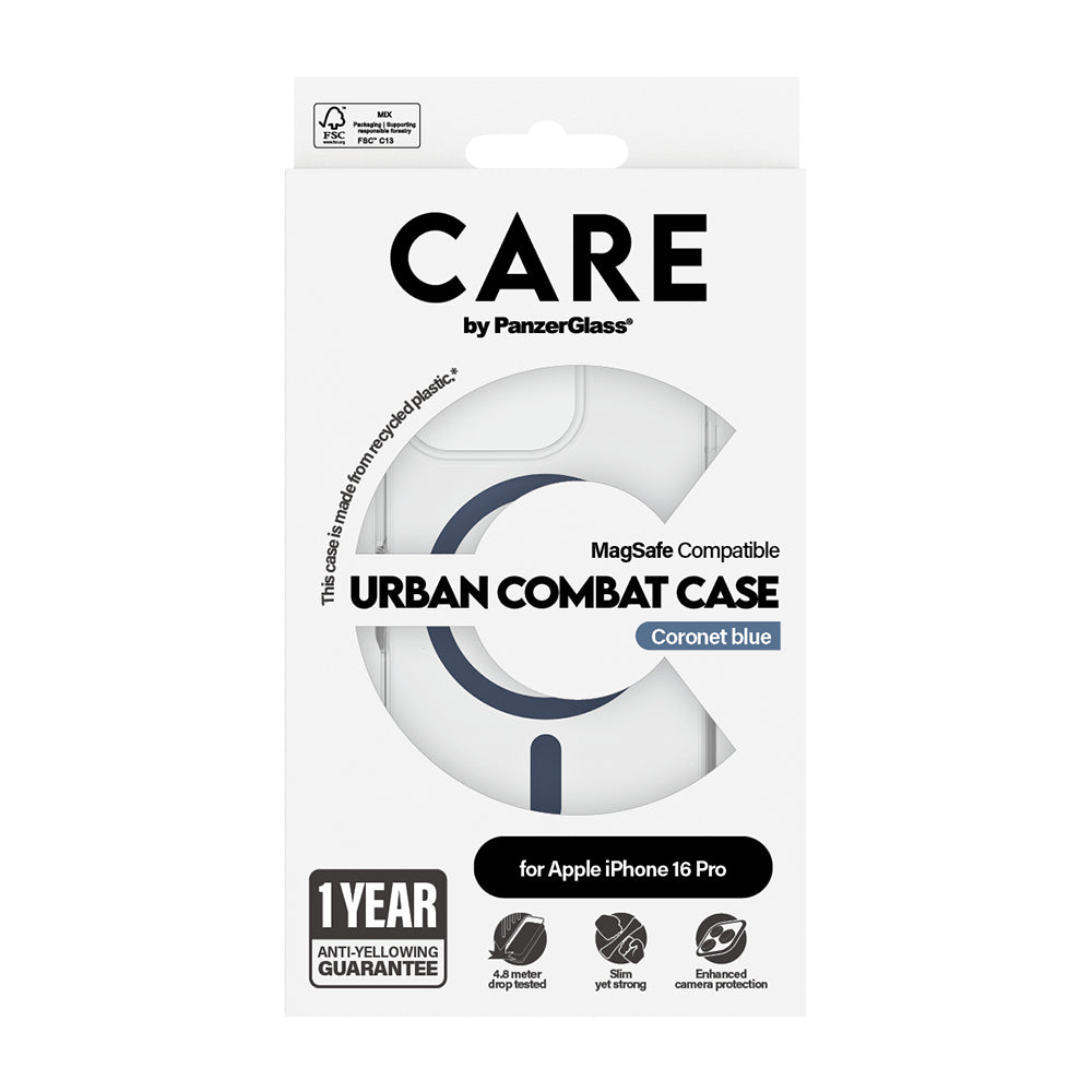 Etui MagSafe dla Apple iPhone 16 Pro, PanzerGlass, Care Urban Combat, Przezroczyste Niebieskie