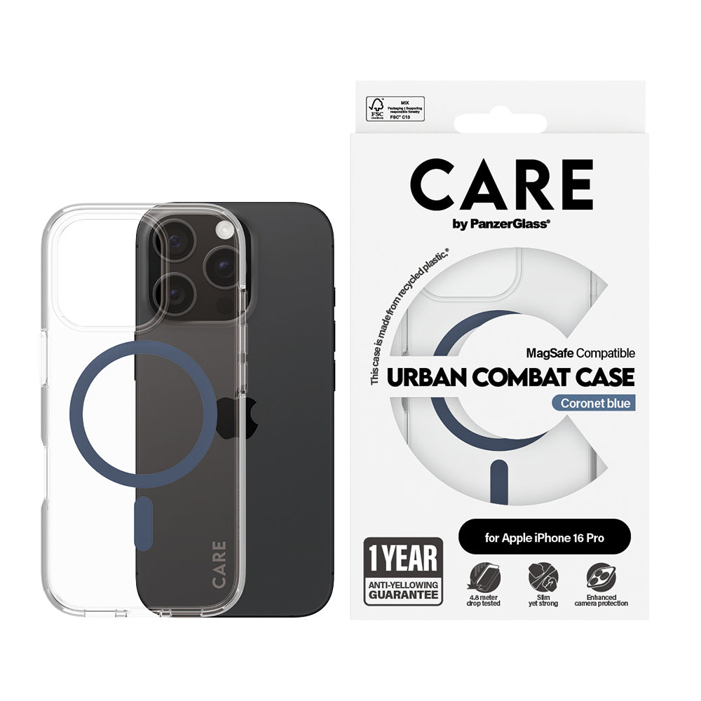 Etui MagSafe dla Apple iPhone 16 Pro, PanzerGlass, Care Urban Combat, Przezroczyste Niebieskie