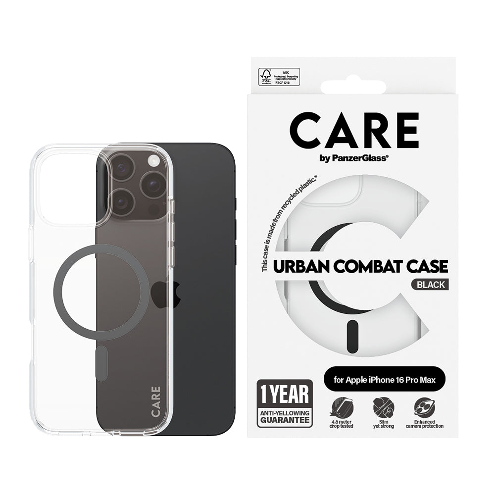 Etui MagSafe dla Apple iPhone 16 Pro, PanzerGlass, Care Urban Combat, Czarne Przezroczyste