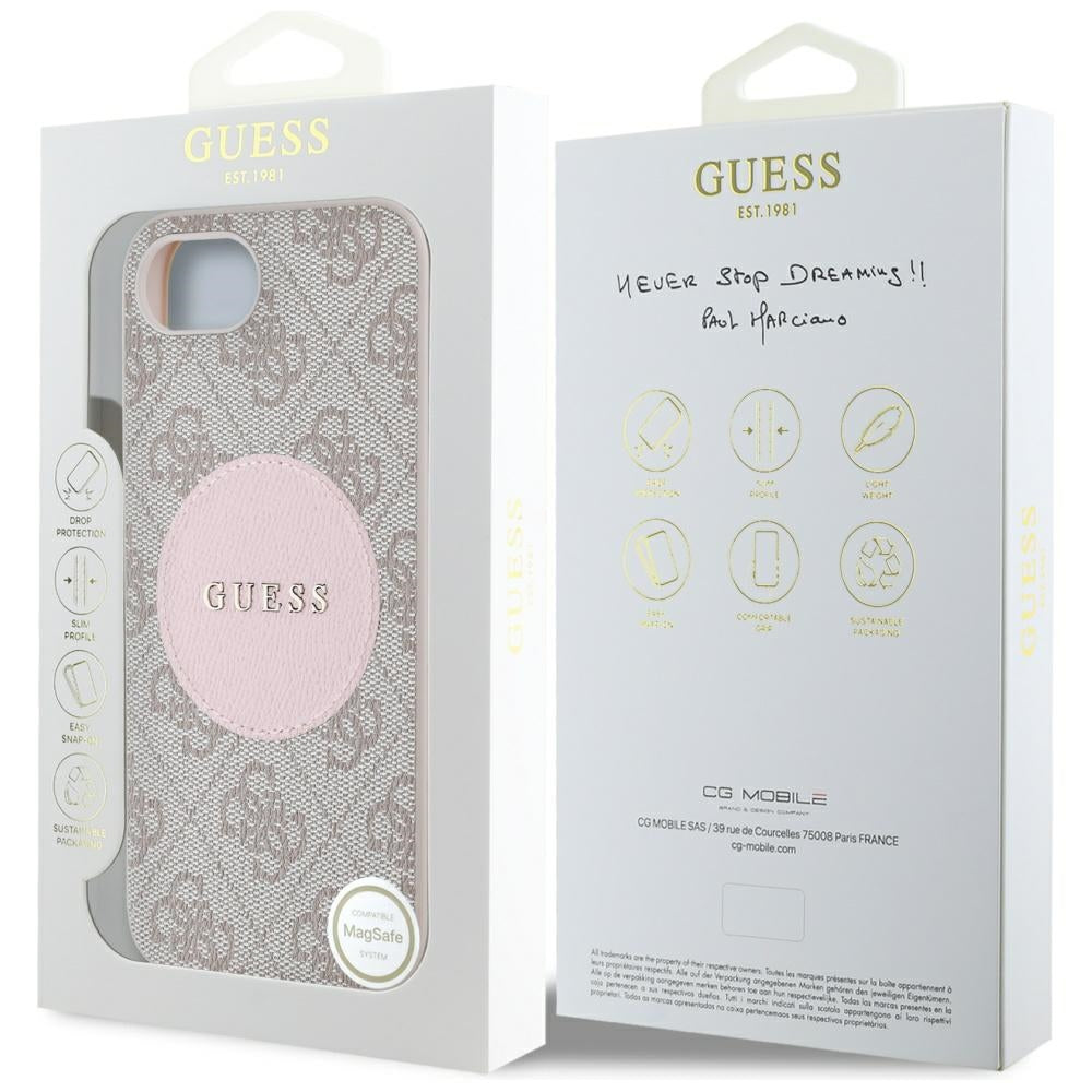 Etui MagSafe dla Apple iPhone 17e / 16e, Guess, 4G Circle Classic Logo, Różowy