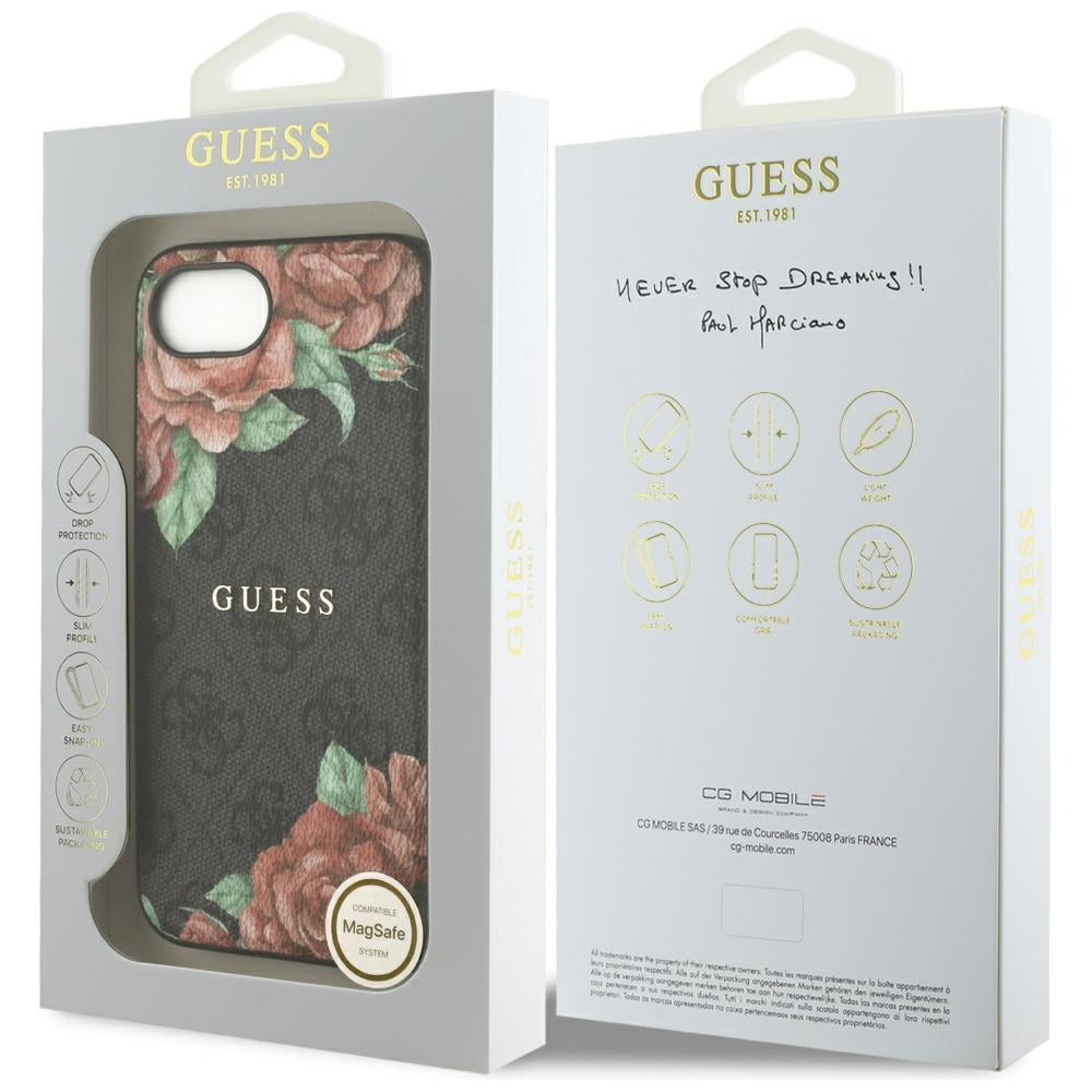 Etui MagSafe dla Apple iPhone 17e / 16e, Guess, 4G Flowers Print, Czarne