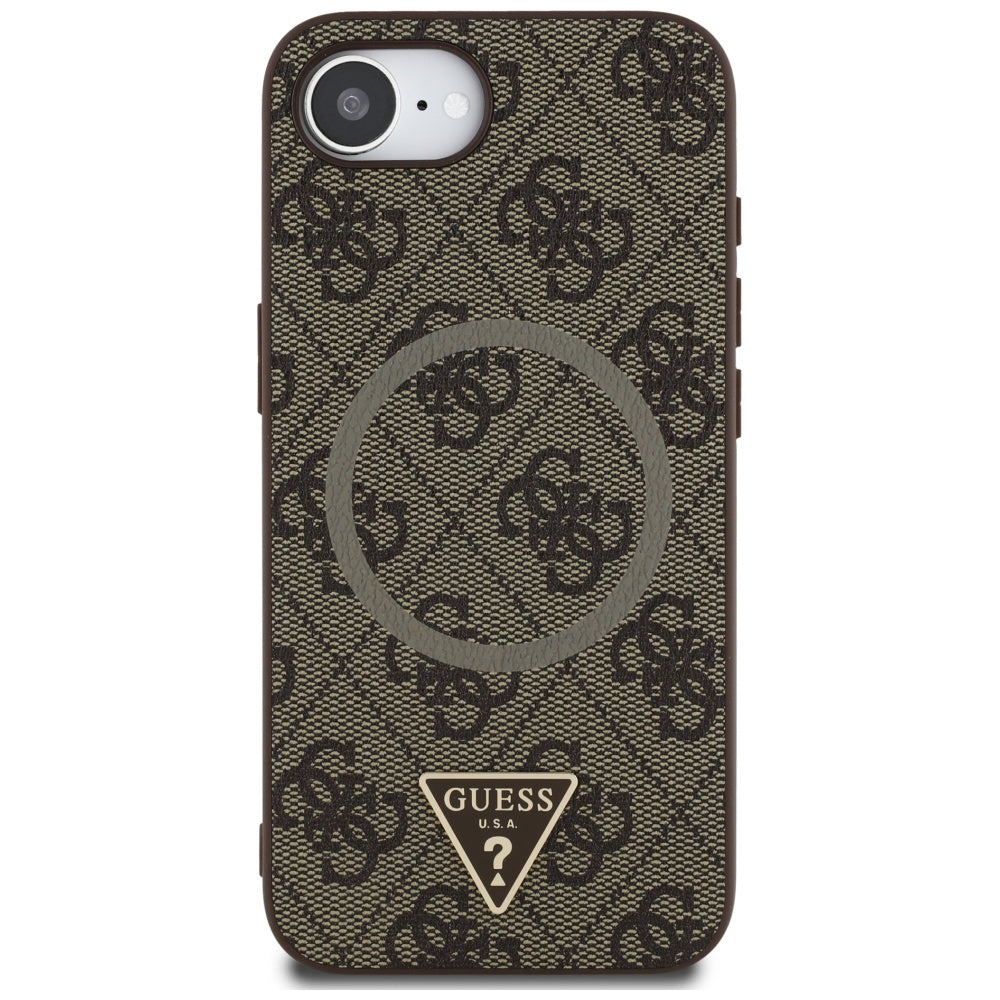 Etui MagSafe dla Apple iPhone 17e / 16e, Guess, 4G Ring Triangle Logo, Brązowy