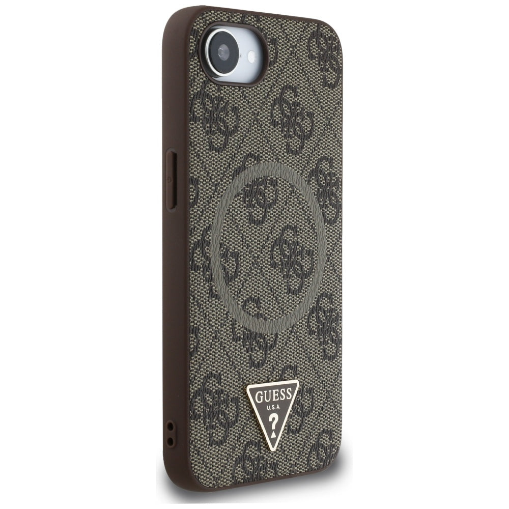 Etui MagSafe dla Apple iPhone 17e / 16e, Guess, 4G Ring Triangle Logo, Brązowy