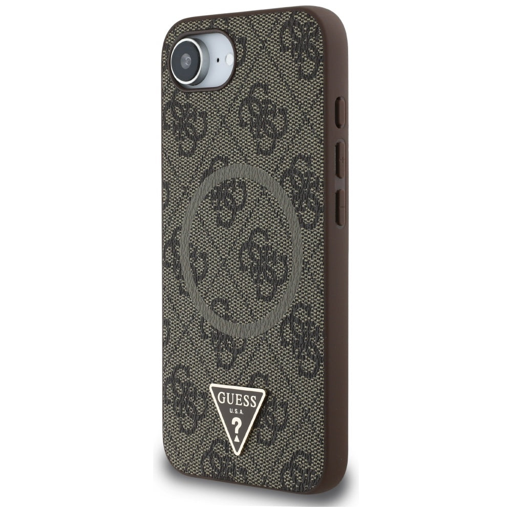Etui MagSafe dla Apple iPhone 17e / 16e, Guess, 4G Ring Triangle Logo, Brązowy