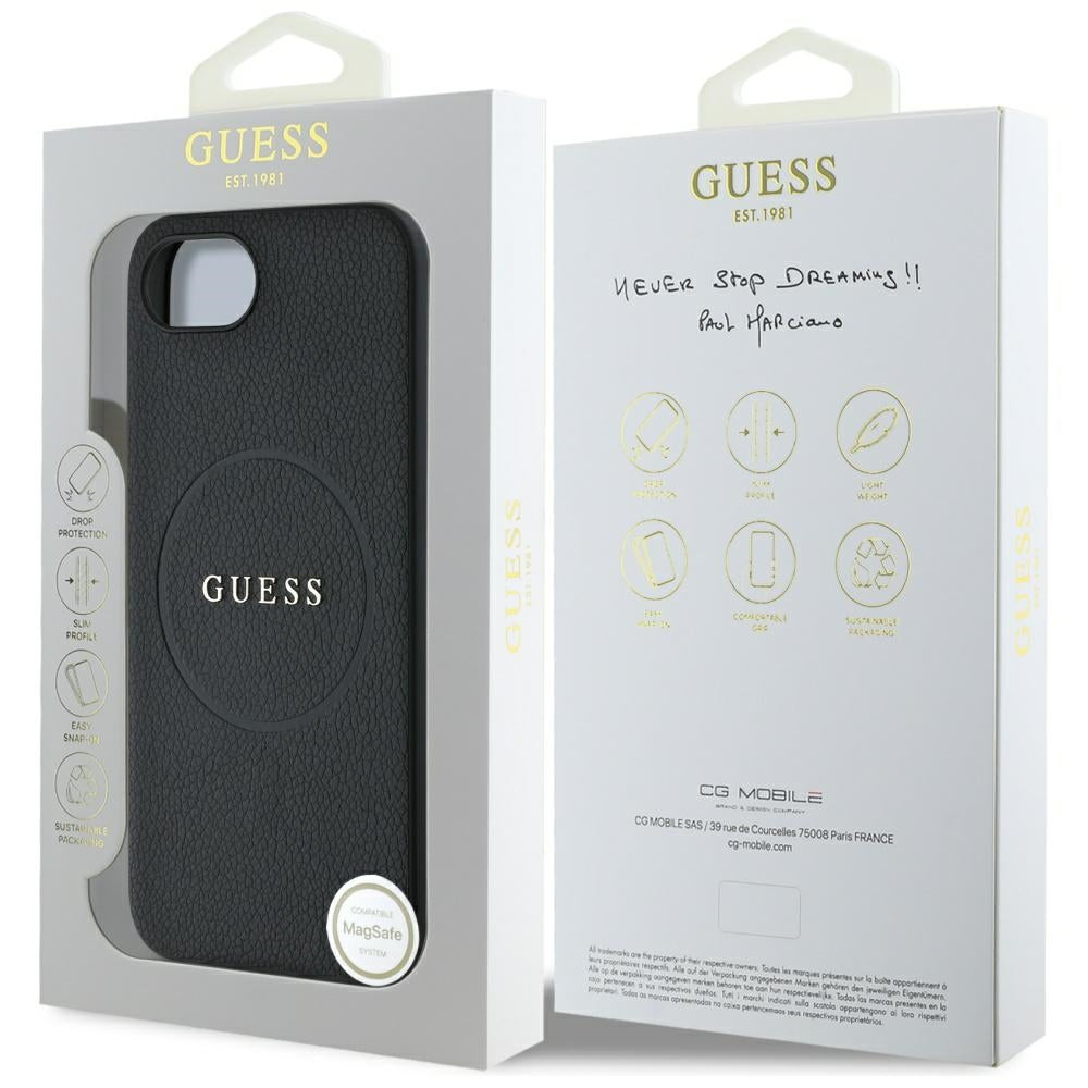 Etui MagSafe dla Apple iPhone 17e / 16e, Guess, Grained Gold Ring, Czarne