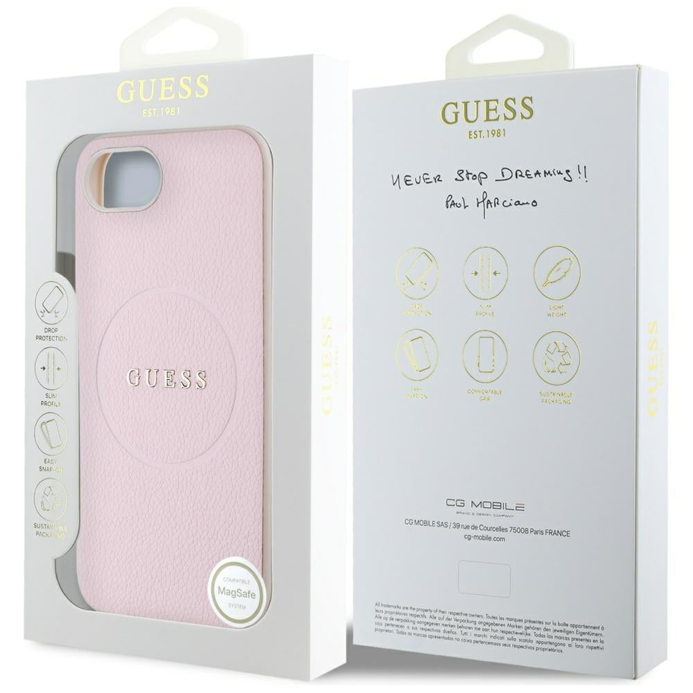Etui MagSafe dla Apple iPhone 17e / 16e, Guess, Grained Gold Ring, Różowy