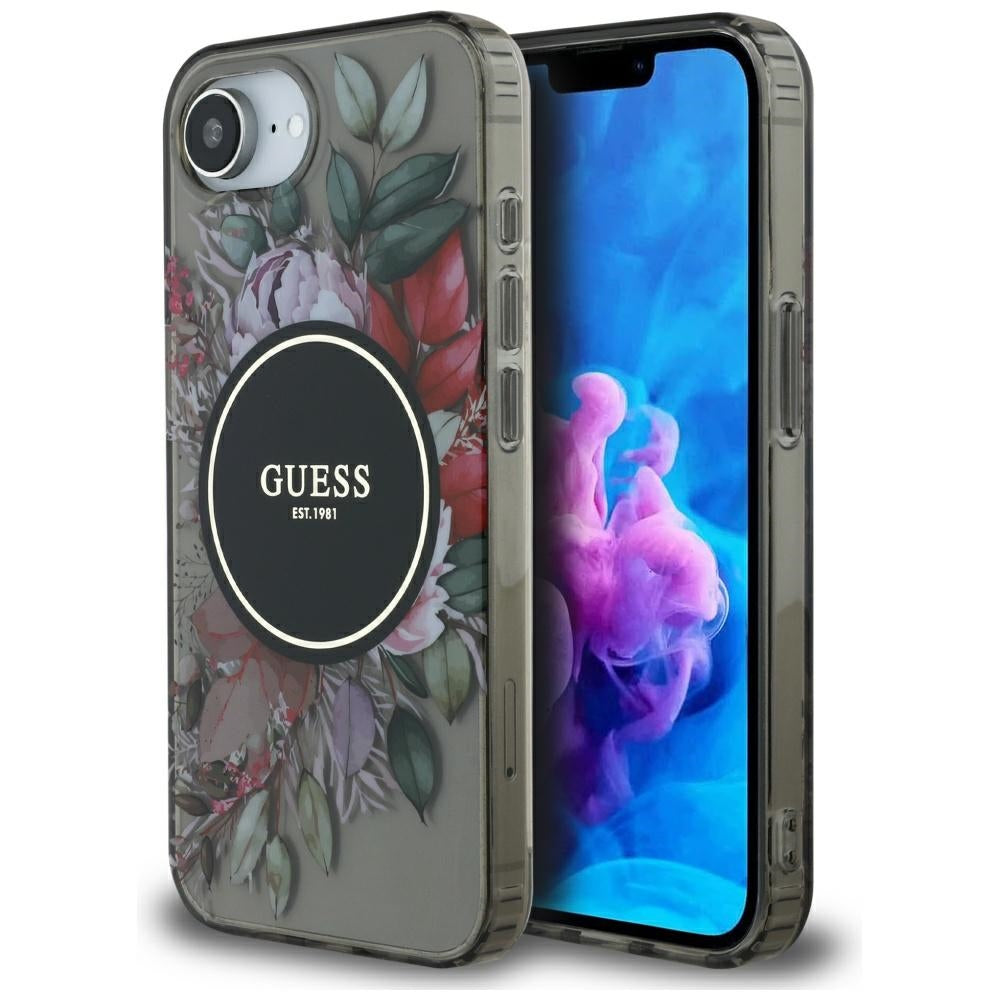 Etui MagSafe dla Apple iPhone 17e / 16e, Guess, IML Flowers, Czarne
