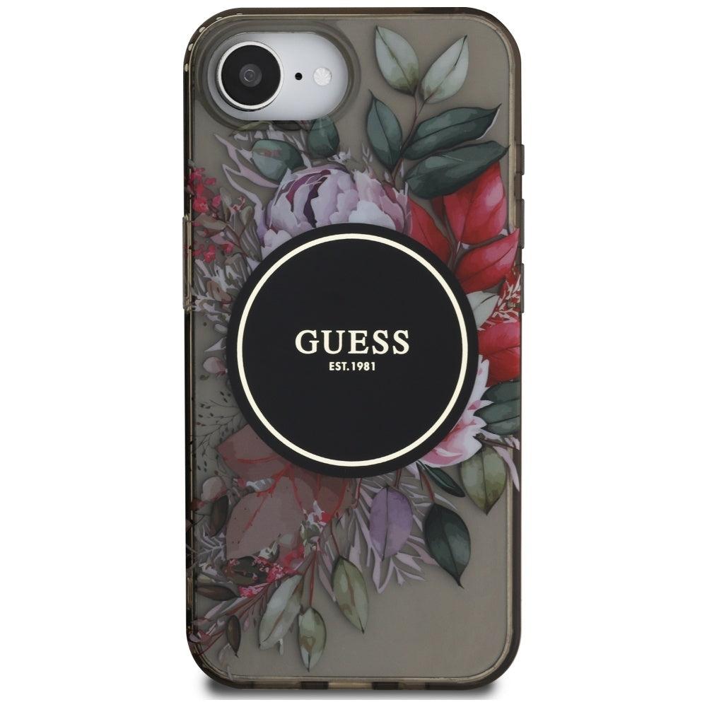 Etui MagSafe dla Apple iPhone 17e / 16e, Guess, IML Flowers, Czarne