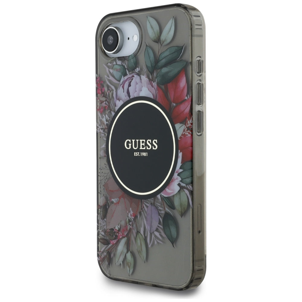 Etui MagSafe dla Apple iPhone 17e / 16e, Guess, IML Flowers, Czarne