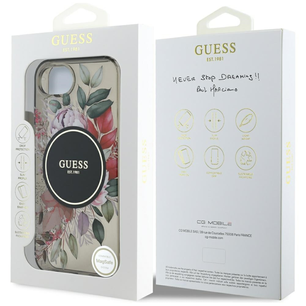 Etui MagSafe dla Apple iPhone 17e / 16e, Guess, IML Flowers, Czarne