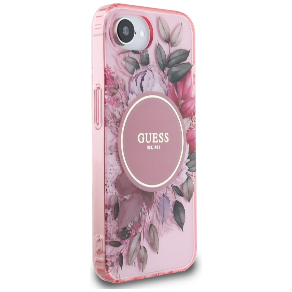 MagSafe Case for Apple iPhone 17e / 16e, Guess, IML Flowers, Pink