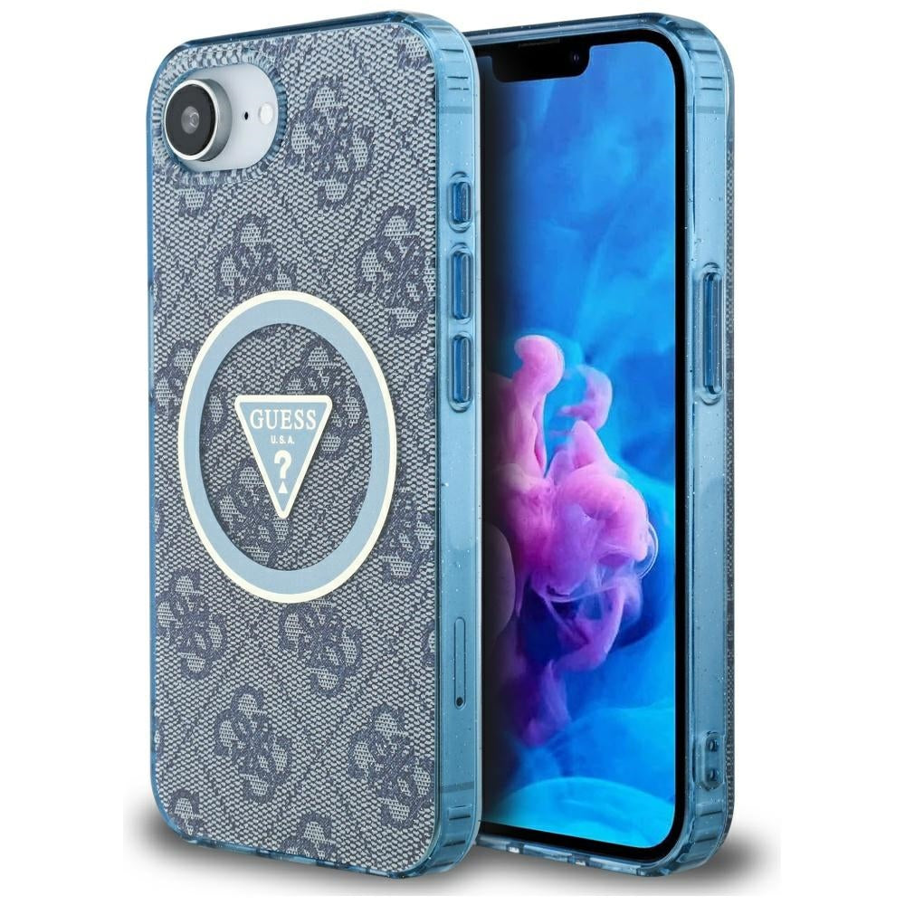 Etui MagSafe dla Apple iPhone 17e / 16e, Guess, IML Glitter 4G Circle Triangle, Niebieskie
