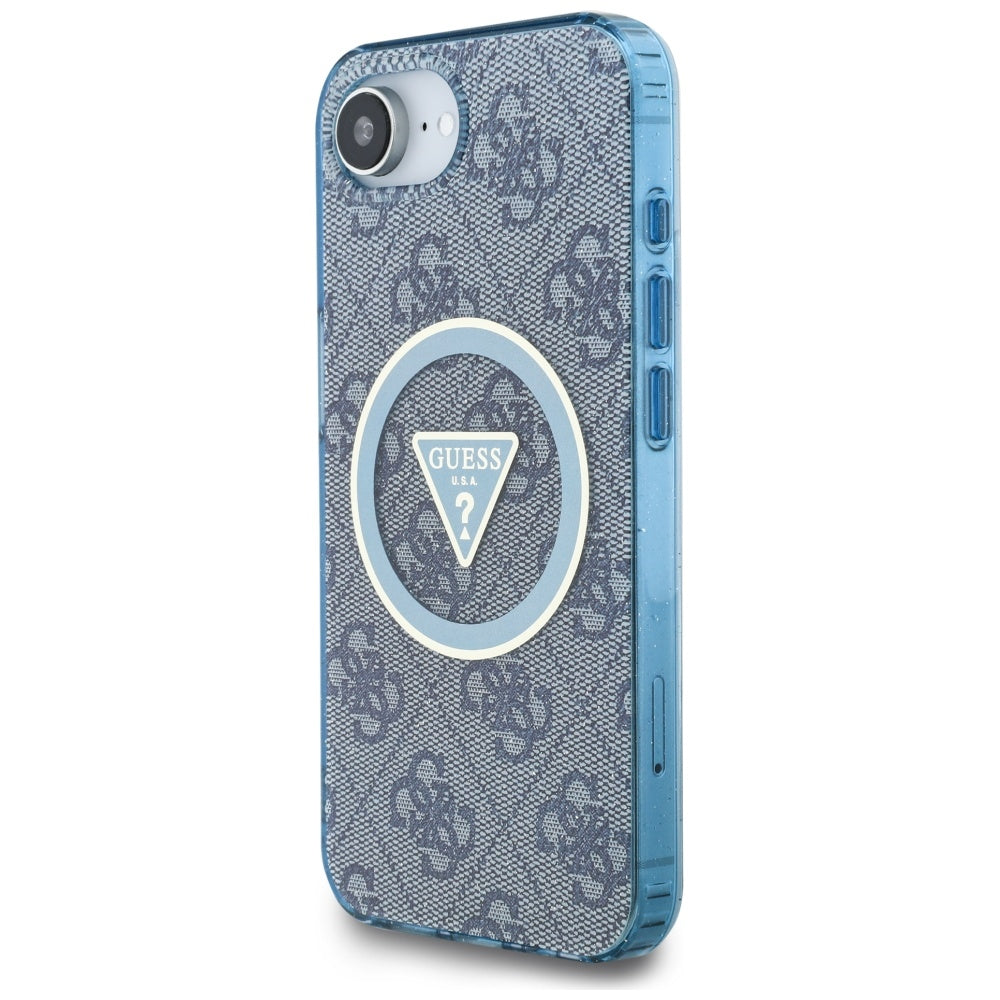 Etui MagSafe dla Apple iPhone 17e / 16e, Guess, IML Glitter 4G Circle Triangle, Niebieskie