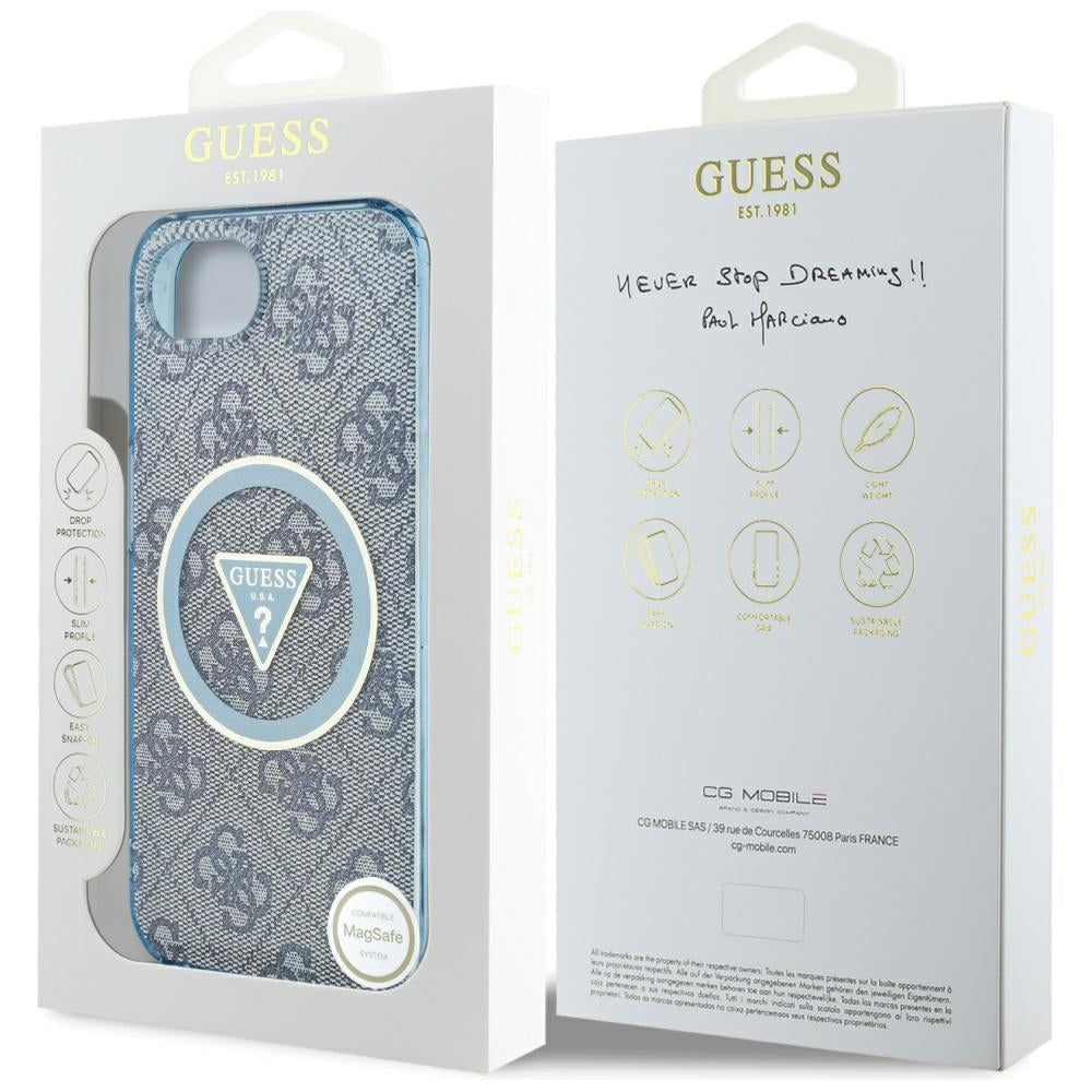 Etui MagSafe dla Apple iPhone 17e / 16e, Guess, IML Glitter 4G Circle Triangle, Niebieskie