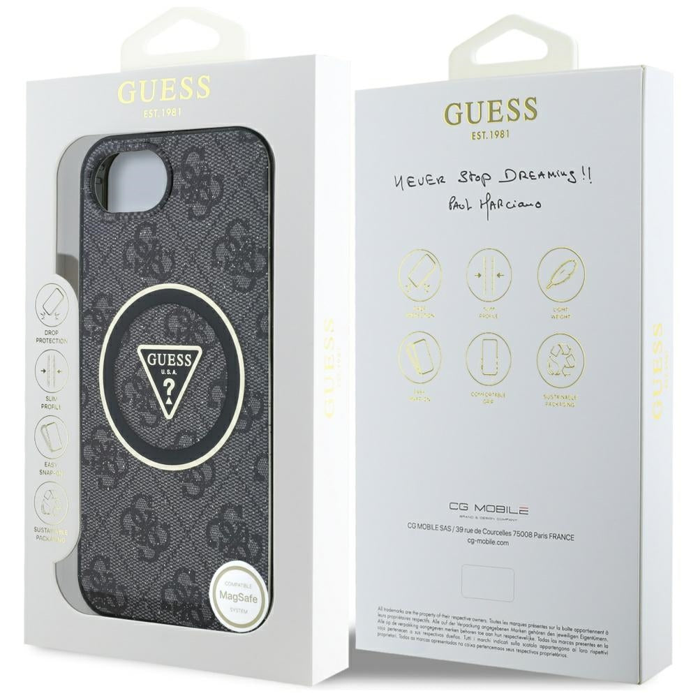Etui MagSafe dla Apple iPhone 17e / 16e, Guess, IML Glitter 4G Circle Triangle, Czarne