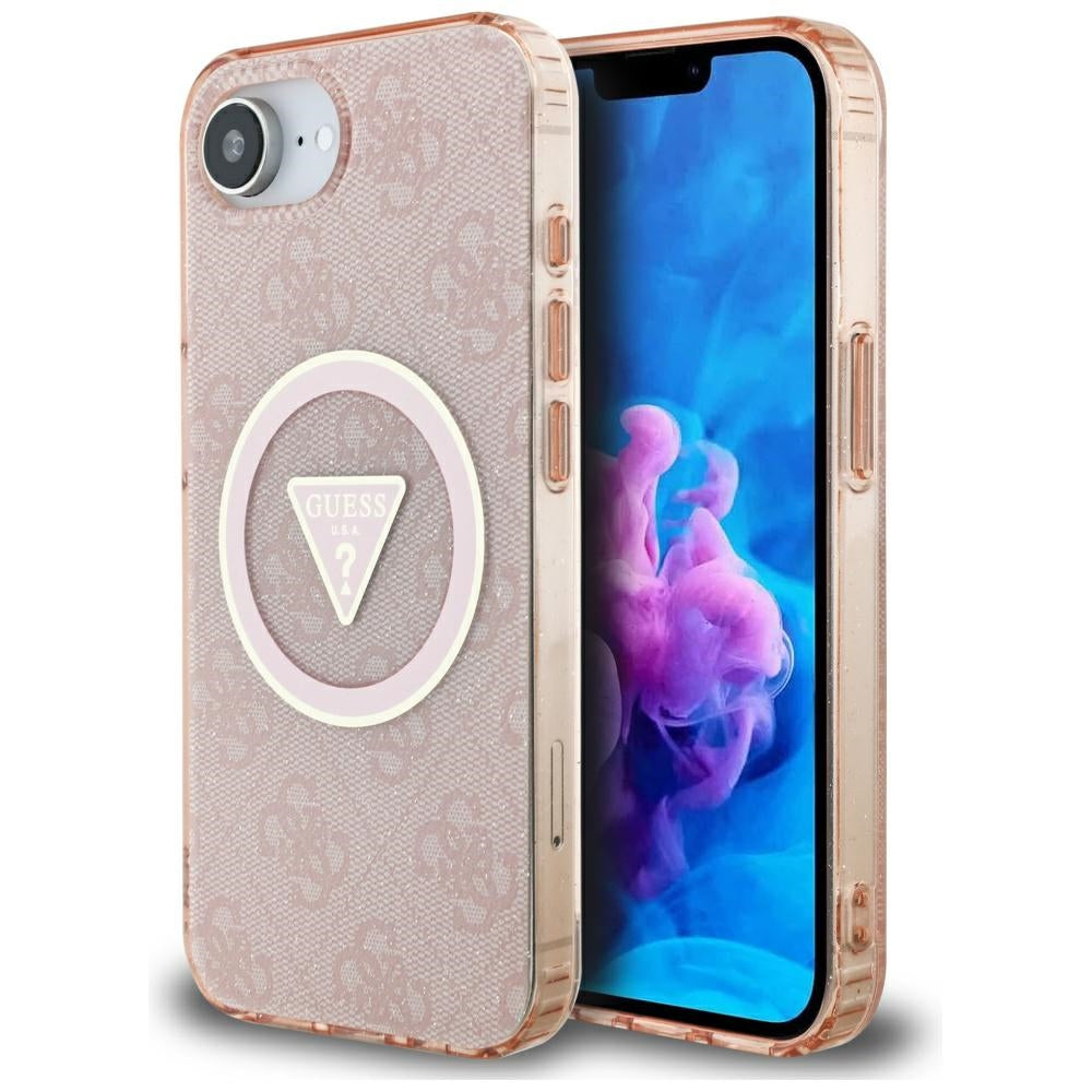 Etui MagSafe dla Apple iPhone 17e / 16e, Guess, IML Glitter 4G Circle Triangle, Różowy