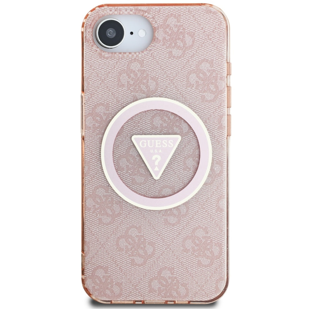 Etui MagSafe dla Apple iPhone 17e / 16e, Guess, IML Glitter 4G Circle Triangle, Różowy