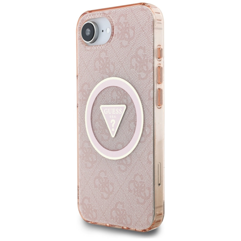 Etui MagSafe dla Apple iPhone 17e / 16e, Guess, IML Glitter 4G Circle Triangle, Różowy