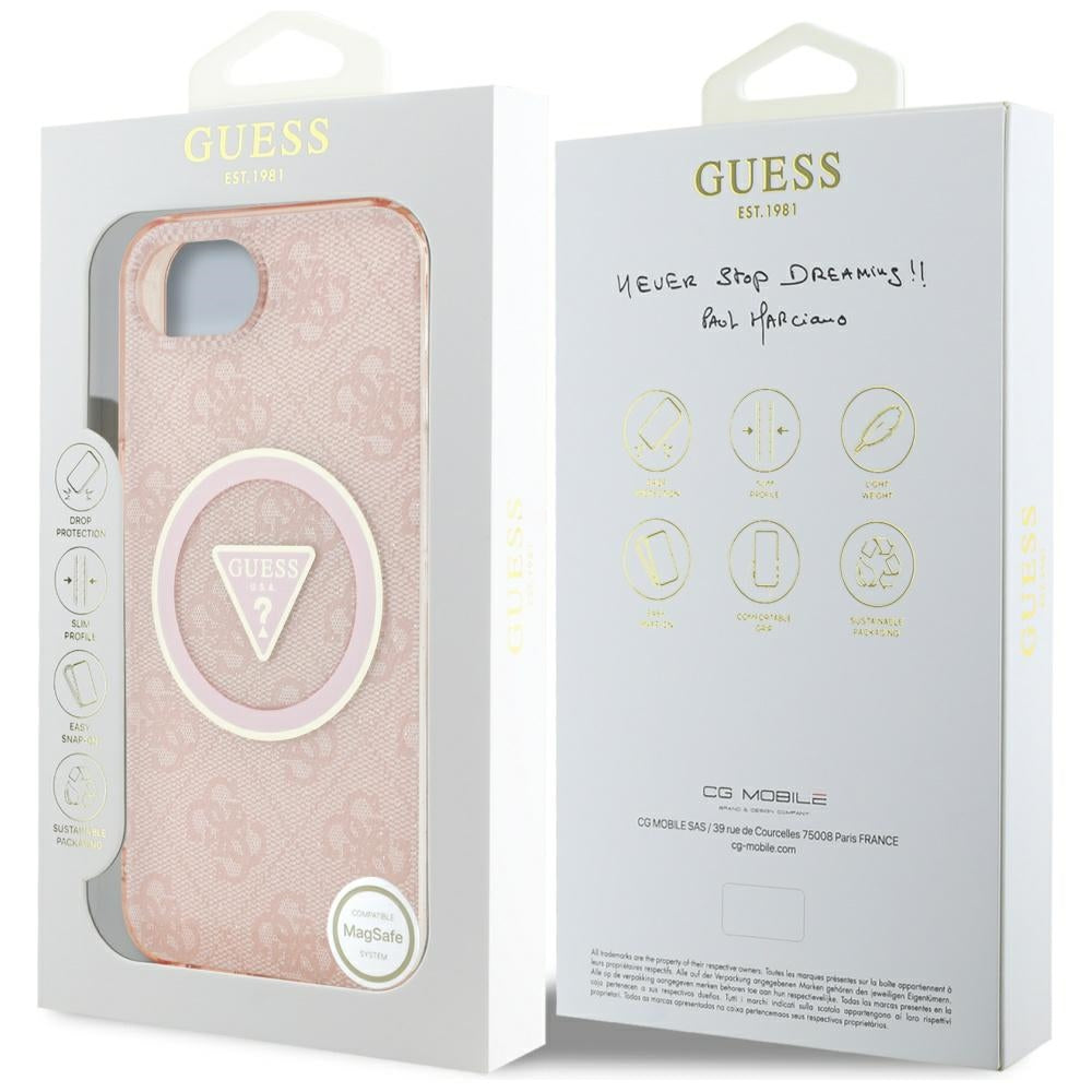 Etui MagSafe dla Apple iPhone 17e / 16e, Guess, IML Glitter 4G Circle Triangle, Różowy