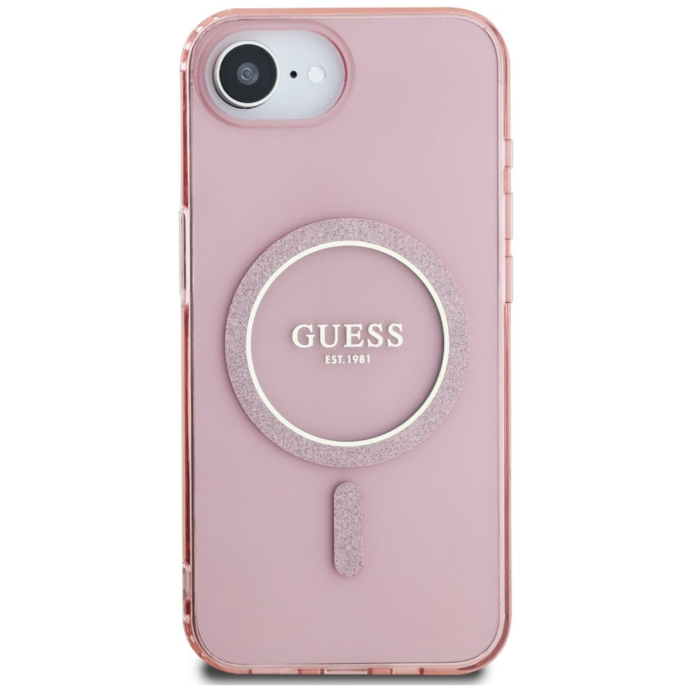 Etui MagSafe dla Apple iPhone 17e / 16e, Guess, IML Glitter Circle, Różowy