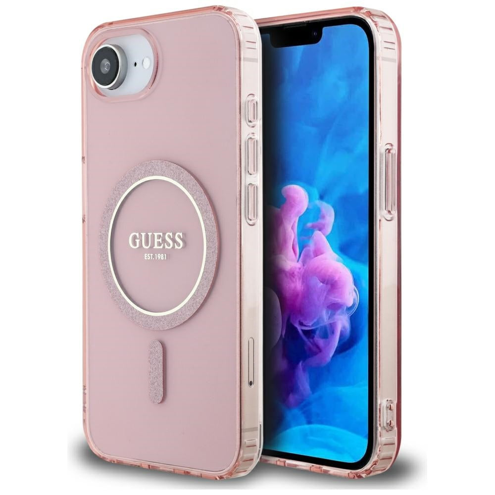 Etui MagSafe dla Apple iPhone 17e / 16e, Guess, IML Glitter Circle, Różowy