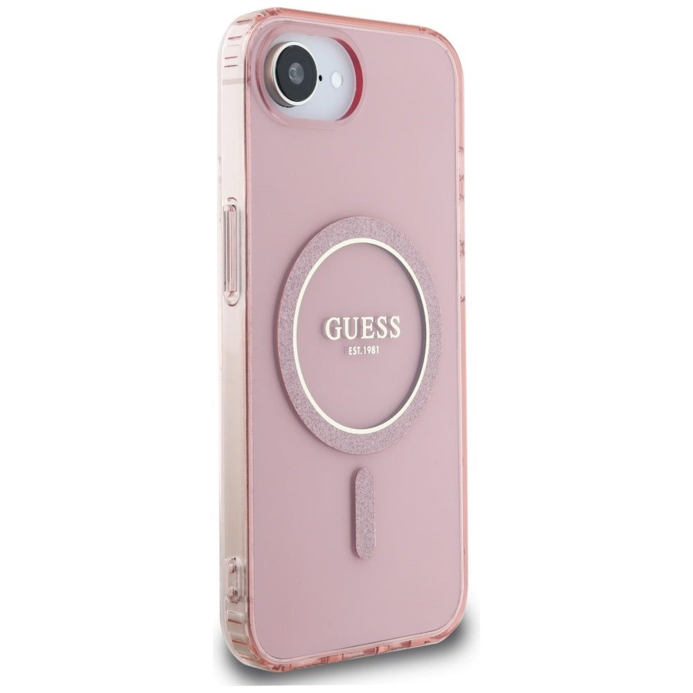 Etui MagSafe dla Apple iPhone 17e / 16e, Guess, IML Glitter Circle, Różowy