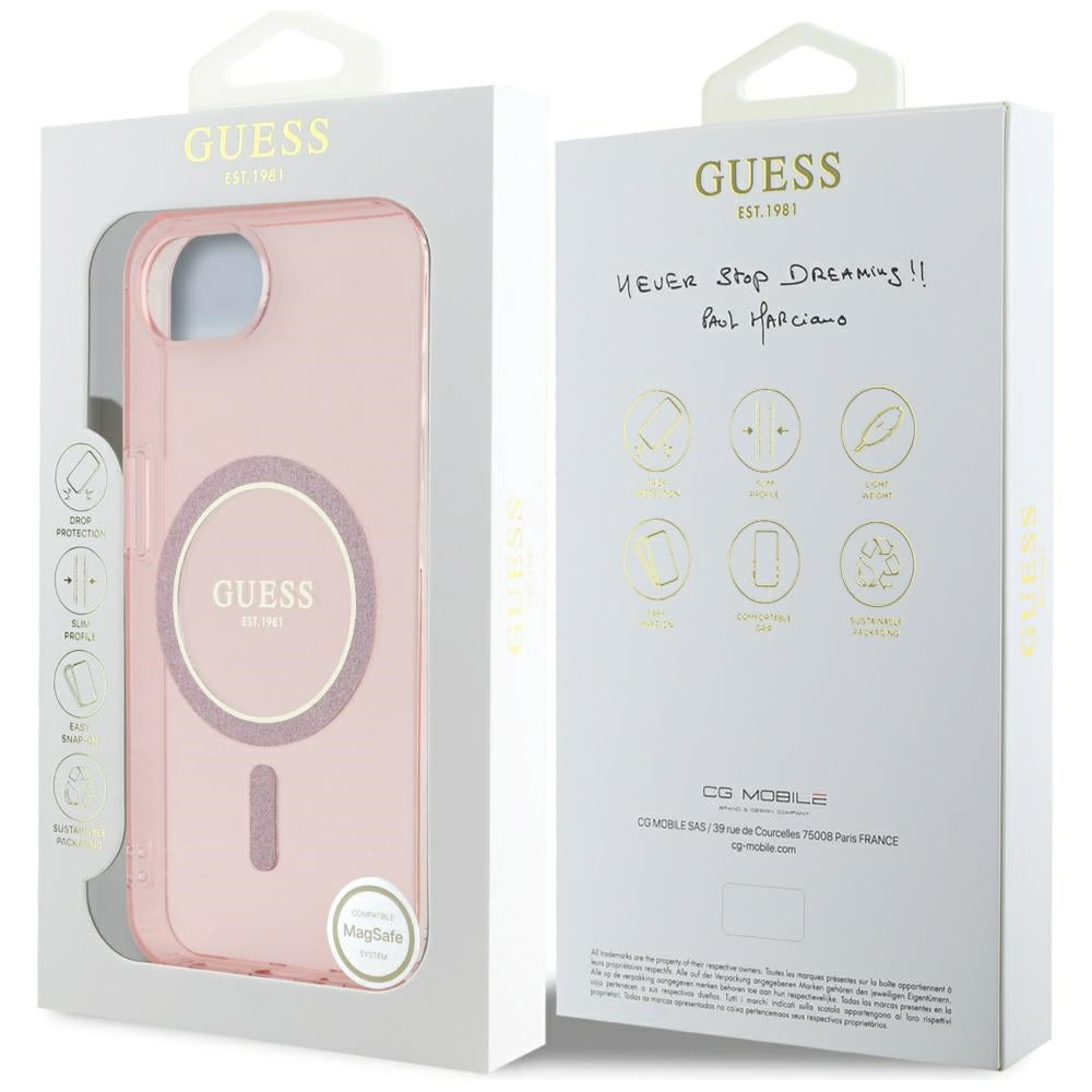 Etui MagSafe dla Apple iPhone 17e / 16e, Guess, IML Glitter Circle, Różowy