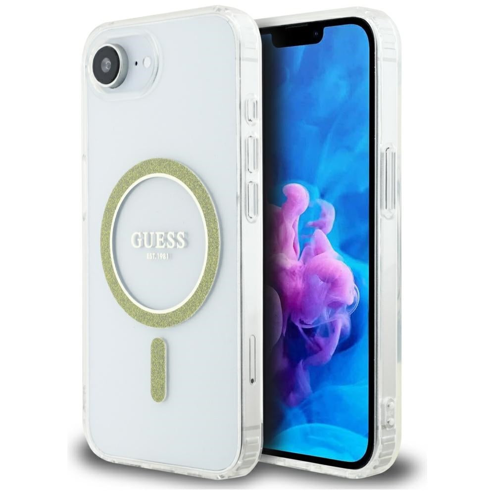 Etui MagSafe dla Apple iPhone 17e / 16e, Guess, IML Glitter Circle, Przezroczyste