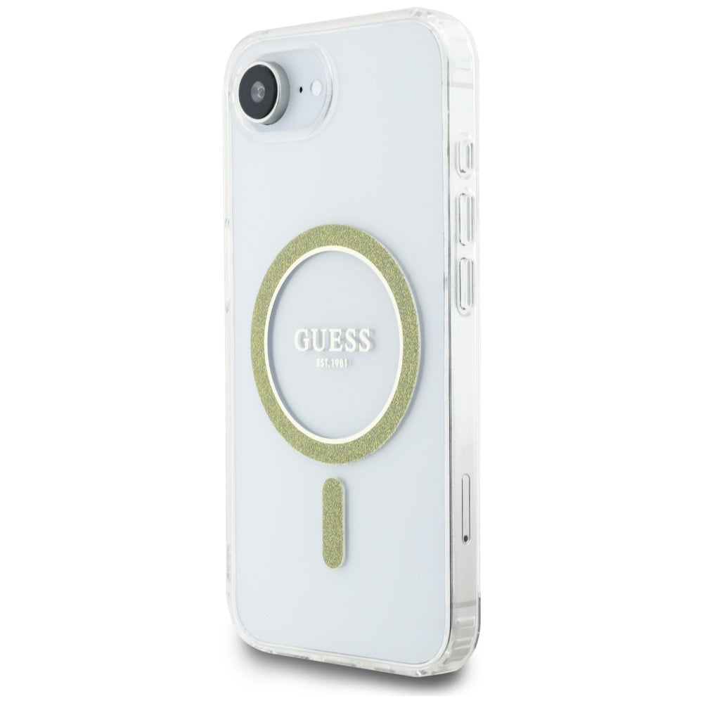 Etui MagSafe dla Apple iPhone 17e / 16e, Guess, IML Glitter Circle, Przezroczyste