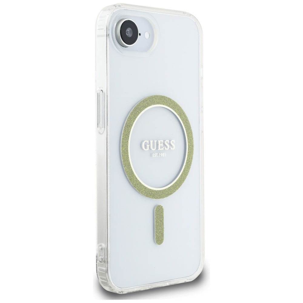 Etui MagSafe dla Apple iPhone 17e / 16e, Guess, IML Glitter Circle, Przezroczyste