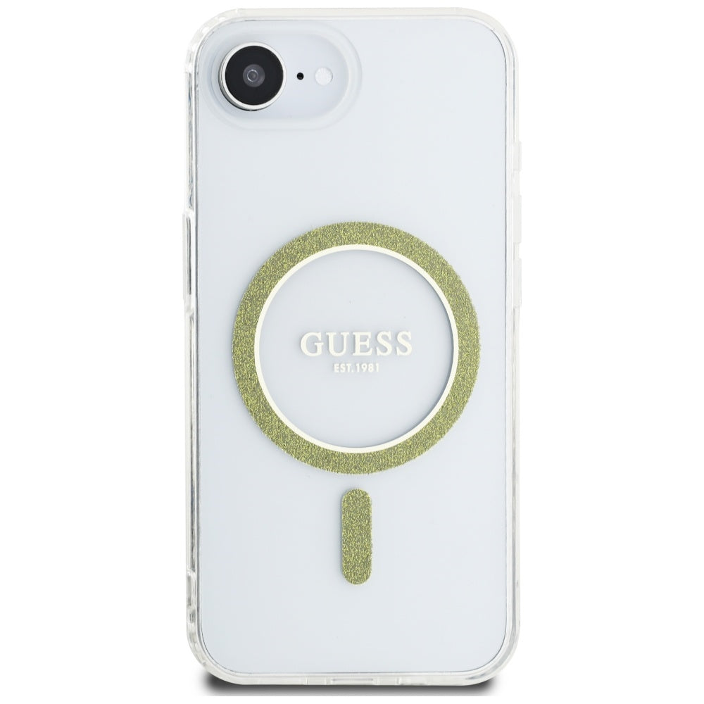 Etui MagSafe dla Apple iPhone 17e / 16e, Guess, IML Glitter Circle, Przezroczyste
