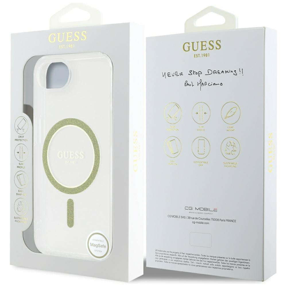 Etui MagSafe dla Apple iPhone 17e / 16e, Guess, IML Glitter Circle, Przezroczyste