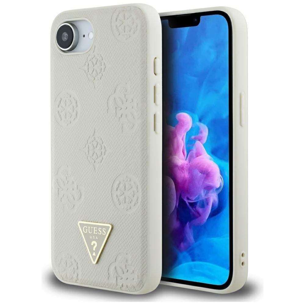 Etui MagSafe dla Apple iPhone 17e / 16e, Guess, Peony Grained Hot Stamp Triangle, Beżowy
