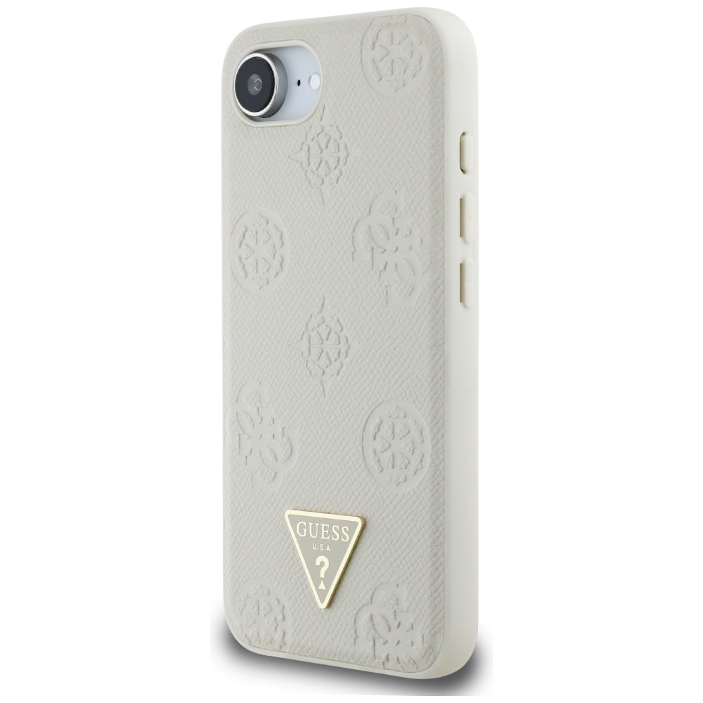 Etui MagSafe dla Apple iPhone 17e / 16e, Guess, Peony Grained Hot Stamp Triangle, Beżowy