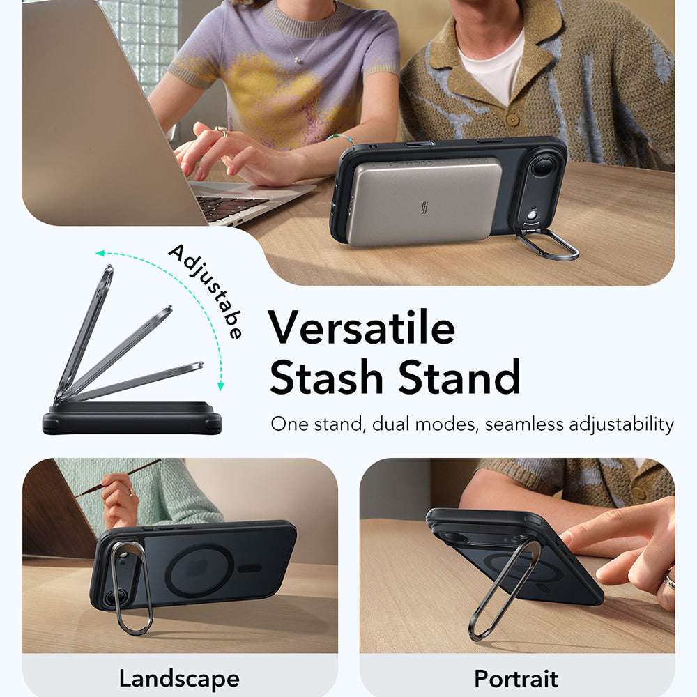 Etui MagSafe dla Apple iPhone 17 Air, ESR, Classic Hybrid Kickstand, Czarne Satynowe