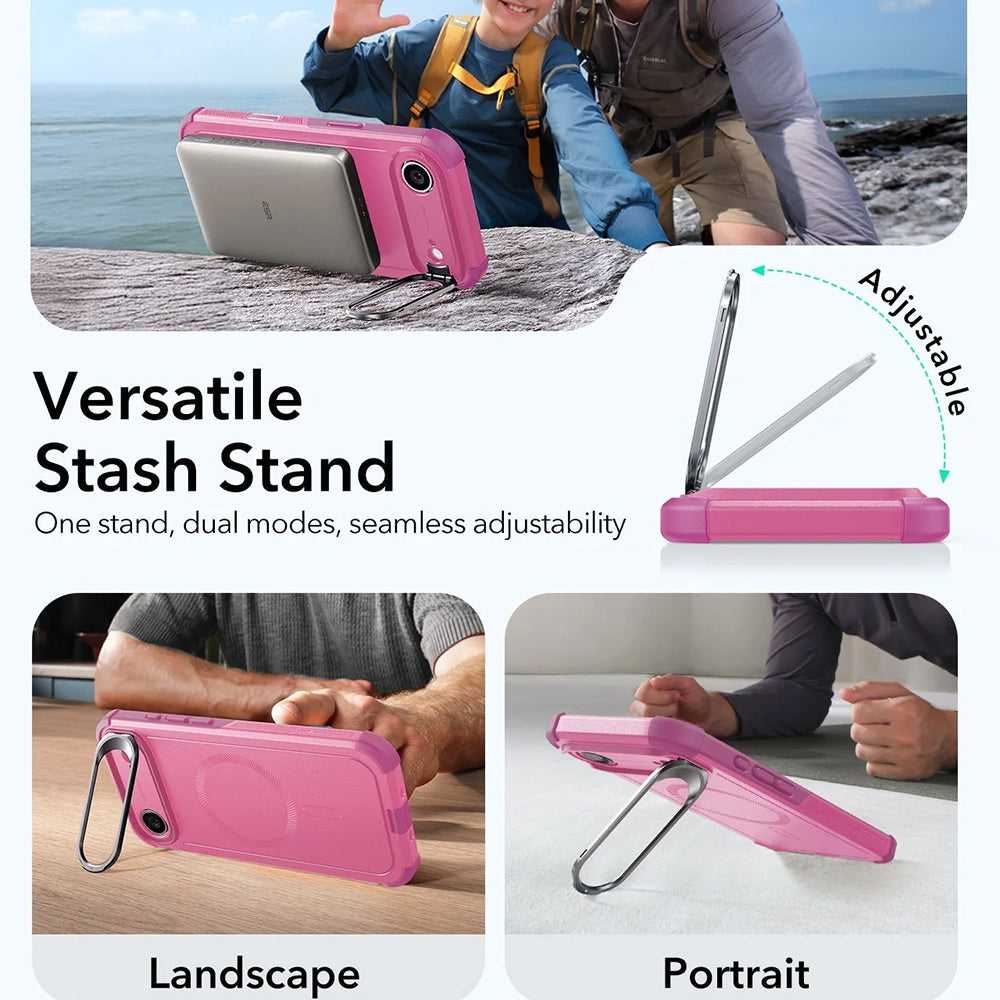 Etui MagSafe dla Apple iPhone 17 Air, ESR, Cyber Armor Kickstand, Różowy