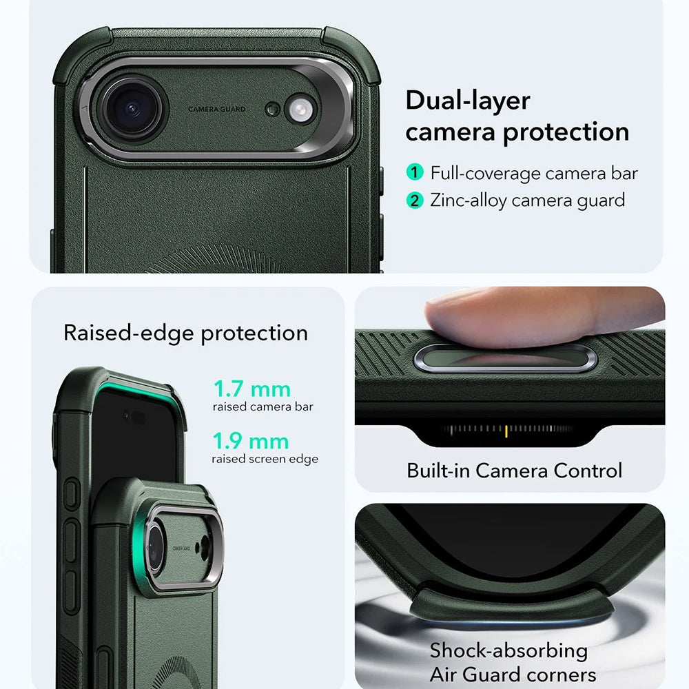 Etui MagSafe dla Apple iPhone 17 Air, ESR, Cyber Armor Kickstand, Zielony